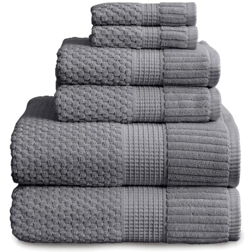 100% Cotton 6 Piece Bath Towel Set | Grey Towels | Oeko‑TEX Standard 100 | Soft & Absorbent, Quick‑Dry | Trinity Collection - Charcoal - color: Charcoal, size: 6 Piece Set