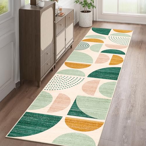 Green Runner Rug Washable 2x8 Area Rugs Non Slip Modern Abstract | Long Throw Carpet for Hallways Kitchen Bedroom Entryway Bathroom Laundry Boho Soft Low Pile Floor Indoor Bohemian Sage Green - color: Green and Yellow, size: 2' x 8' (Rectangular)