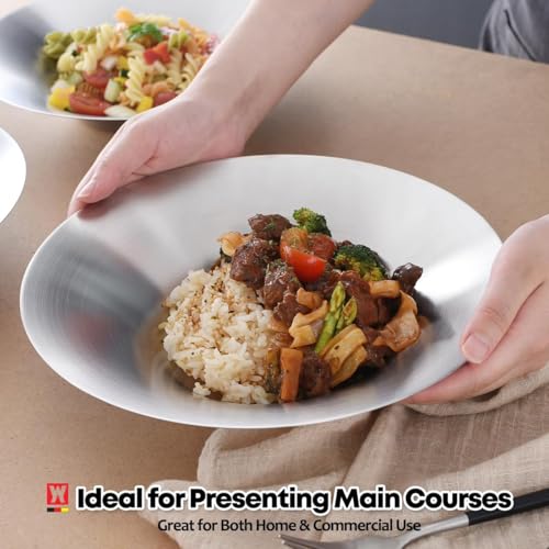 WAGENSTEIGER A Set of 4 Stainless Steel Dinner Plates, Salad Bowls, Spaghetti Serving Platters, Buffet Party Pans, Catering Trays, Classic Brushed Finish, Great for Both Hot & Cold Dishes (4)