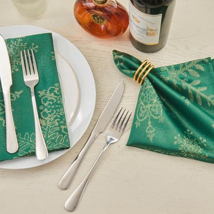 Hunter Gold Jacquard 17x17 Square Polyester Cloth Napkins Set of 8 | Waterproof, Stain Resistant, Shrink Proof, Washable, fabric, Outdoor, Reusable, Dining, Wedding, Kitchen, Party, Christmas - color: Hunter Gold