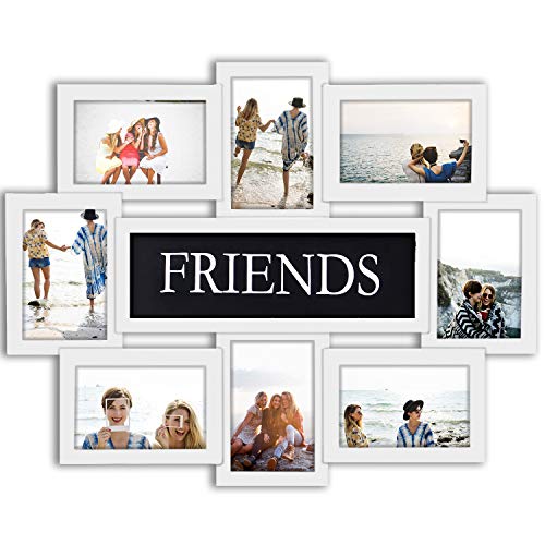 Jerry & Maggie - Photo Frame 22x17 White Friends Picture Frame Selfie Gallery Collage Wall Hanging for 6x4 Photo - 8 Photo Sockets - Wall Mounting Design - color: White, size: Friends/ Plain