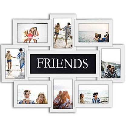 Jerry & Maggie - Photo Frame 22x17 White Friends Picture Frame Selfie Gallery Collage Wall Hanging for 6x4 Photo - 8 Photo Sockets - Wall Mounting Design - color: White, size: Friends/ Plain