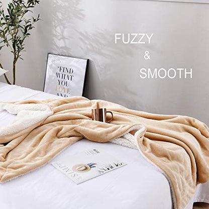 NANPIPER Throw Blanket Reversible Sherpa Flannel Super Soft Fuzzy Plush Fleece Microfiber for Bed/Couch (60"x80",Beige) - color: New Beige, size: Twin