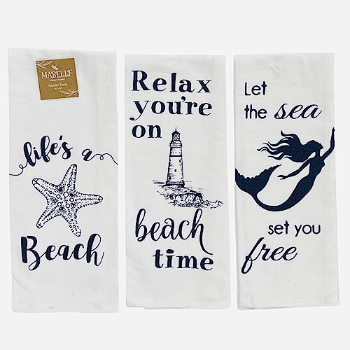 Summer Kitchen Dish Towel Set: 1 Life's a Beach, 1 Let The Sea Set You Free, 1 Relax Your're on Beach Time, Set of 3 - color: Beach Mermaid