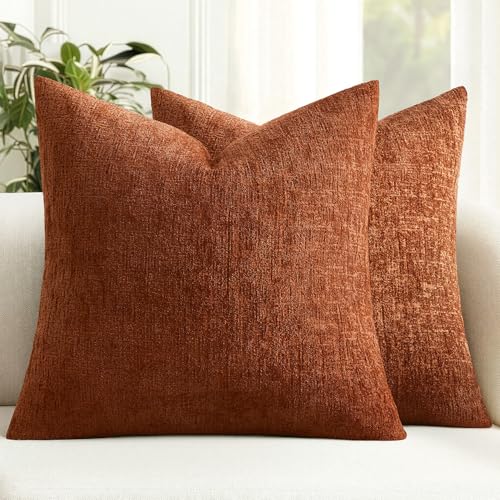 MIULEE Fall Couch Pillow Covers Textured Chenille 16x16 Rust | Set of 2 Soft Luxurious Decorative Throw Pillow Covers Autumn Cozy Pillowcases Home Decor Living Room Cushion Sofa Bed - color: Rust, size: 16" x 16" (Pack of 2)