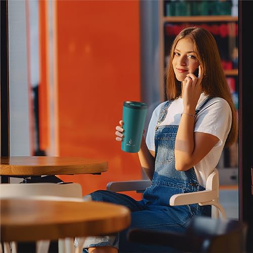 Ideus 17 oz Travel Coffee Mug, Double Wall Vacuum Stainless Steel Insulated Coffee Tumbler With Lid, Splash-Proof & Cup Holder Friendly, Keeps Drinks Hot/Cold, Dishwasher Safe, Peacock Blue - color: Teal Blue