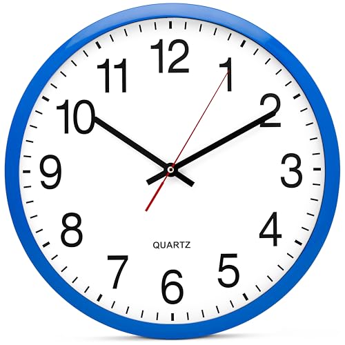 Bernhard Products Blue Wall Clock, Silent Non Ticking - 16 Inch Extra Large Quality Quartz Battery Operated Round Easy to Read Home/Office/Business/Kitchen/Classroom/School Clocks - color: Blue, size: 16 Inch