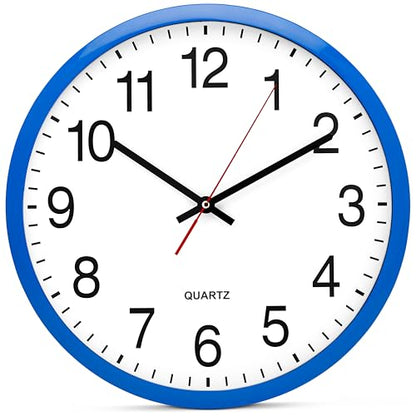Bernhard Products Blue Wall Clock, Silent Non Ticking - 16 Inch Extra Large Quality Quartz Battery Operated Round Easy to Read Home/Office/Business/Kitchen/Classroom/School Clocks - color: Blue, size: 16 Inch
