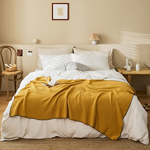 Cotton Waffle Weave Throw Blanket Soft Cozy Waffle Knitted Bed Throws for All Season, Lightweight Reversible Throw Blankets for Sofa Couch Bed (Ginger,63"x51") - color: Ginger