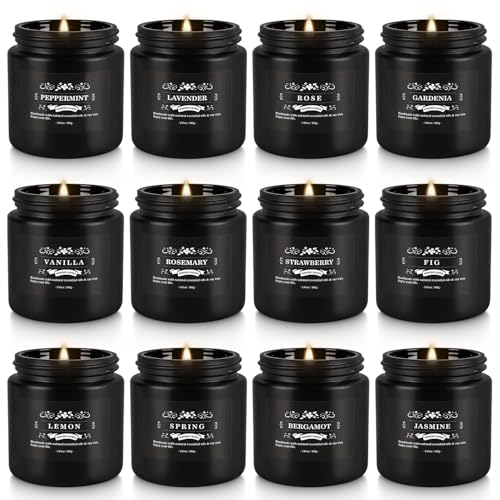 WPONSZU 12 Pcs Halloween Scented Candles with Added Natural Essential Oils, 3.05oz, Suitable for Various Festivals, Parties, Yoga, and Home Scene(Black) - color: Black