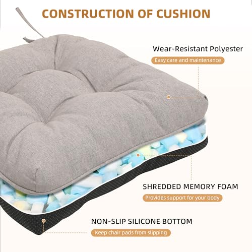 RACE LEAF Khaki Chair Cushions 4 Pack, 15.5" X 15.5" Indoor Seat Cushions, Tufted Memory Foam Dining Room Chair Pads with Ties and Non-Slip Backing - color: Khaki