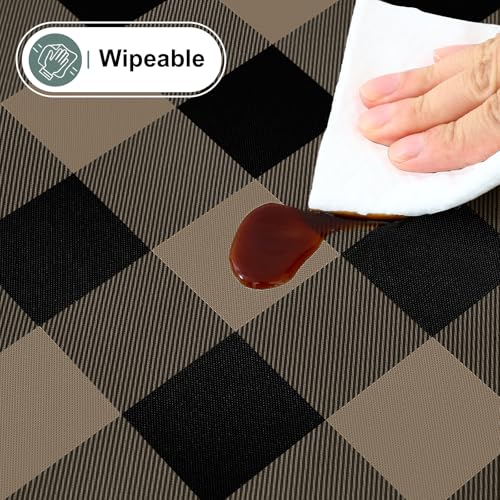 Round Waterproof Vinyl Table Cloth, Buffalo Flannel Backed Tablecloth, Wipeable Plastic Table Cover for Dinner, Kitchen, Picnic (60", Black and Khaki) - color: Black and Khaki, size: 60" (Round)
