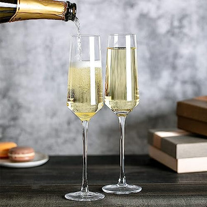 Champagne Flutes-Hand Blown Crystal Glasses Set of 4, 8oz, Elegant | Premium Lead-Free Crystal Champagne Flutes Glass, Ideal Gift for Wedding, Anniversary, Shower Party Supplies, Classic, Clear - color: Champagne