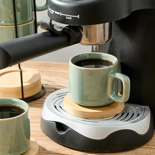 LUKA Porcelain Stackable Espresso Cups with Saucers and Metal Stand, 4 Ounce Small Ceramic Demitasse Cups Set for Latte, Specialty Coffee Drinks, Cafe Mocha,Tea - Set of 4, Wild Sage Earth - color: Wild Sage Earth