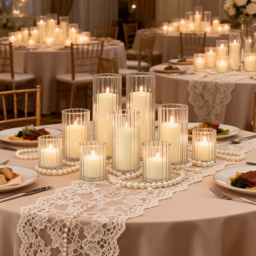 36 Pack Ivory Pillar Candles + 36 Pack Vertical Ribbed Clear Glass Cylinder Holders, Hurricane Candle Shades for Wedding, Home, Party Table Centerpieces Decor - color: Ivory, size: 36
