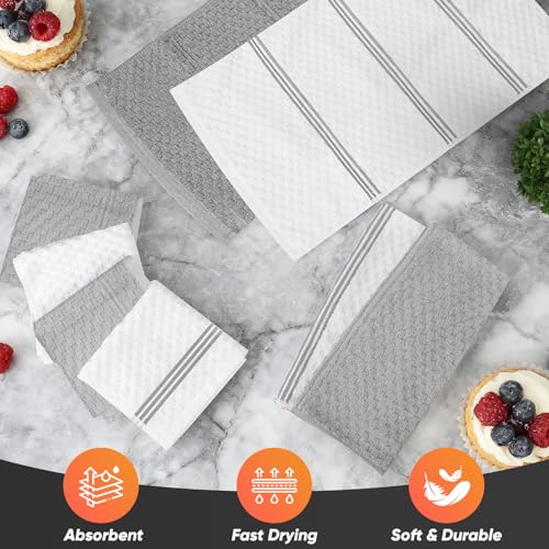 Oven Mitts Kitchen Towels and Dishcloths with Pot Holders Sets, Oven Gloves Hot Pads 500°F Heat Resistant with Silicone Grip, Include 2 Cooking Gloves/2 Potholders/4 Kitchen Towels/4 Dish Towels-Gray - color: Gray