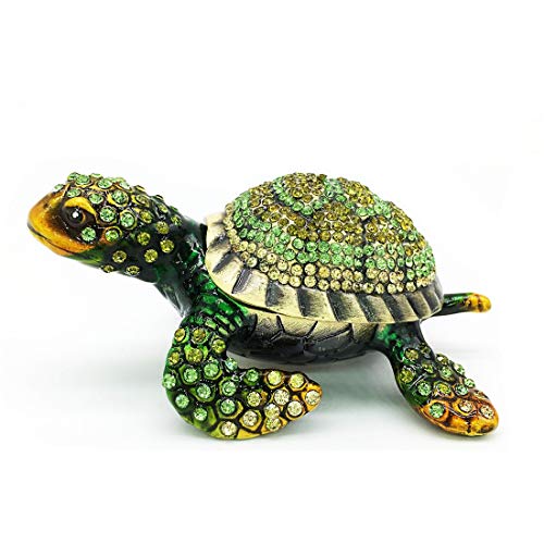 YU FENG 3 Inch Turtle Trinket Box, Hinged Crystal Jewelry Box Collectible | Hand-Painted Enamel Finish, Decorative Turtle Figurine, Ring & Earring Holder, Keepsake Box, Gift for Turtle Lovers - color: dark green