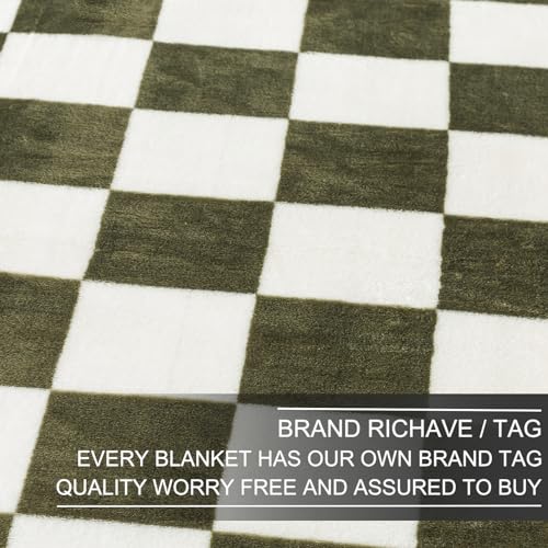 Richave Checkered Twin Size Blanket,Premium Lightweight Anti-Static 66x90 Inches Sage Green Throw Blankets for Twin/Twin XL Extra Long Bed,Couch, Sofa, Chair, Camping, Picnic,Sage Green - color: Checkered Green, size: Twin (90-Inch-by-66-Inch)