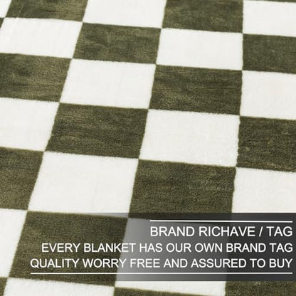 Richave Checkered Twin Size Blanket,Premium Lightweight Anti-Static 66x90 Inches Sage Green Throw Blankets for Twin/Twin XL Extra Long Bed,Couch, Sofa, Chair, Camping, Picnic,Sage Green - color: Checkered Green, size: Twin (90-Inch-by-66-Inch)