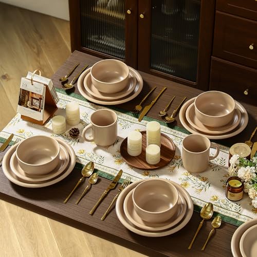 GZG 10.25-Inch Ceramic Dinner Plates, Warm Sand, Set of 4 | Rustic Matte Glaze, Terracotta Stoneware, For Main Course & Everyday Meals, Microwave & Dishwasher Safe - color: Warm Sand, size: 4 pcs Dinner Plate Set