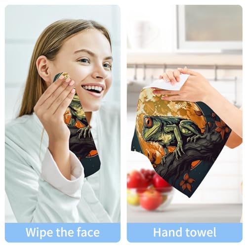 Kigai 4PCS Frogs Under Moonlight Towels Cotton Washcloths Set,Quick Drying & Absorbent Soft Bathroom Hand Towel Lightweight & Portable Fingertip Towel - size: 12x12Inches x4