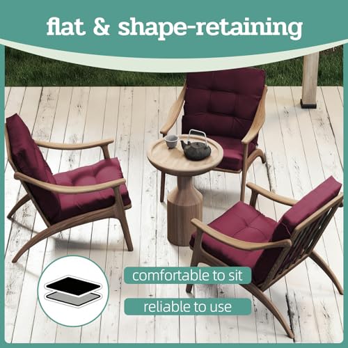 Outdoor Chair Cushions 42x21x4 Inch Set of 2, Burgundy | Patio Cushions for Dining Rocking Chairs, High Back Soft Seat Pad with Ties, Waterproof Fade Resistant, Indoor Outside Use - color: Burgundy