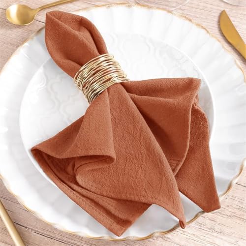 Terracotta Cotton Linen Cloth Napkins Boho Rustic Dinner Napkins Cloth | 16"×16",Set of 8 Cloth Napkins Bulk,Washable Dinner Napkins for Wedding Party Baby Bridal Shower Birthday Table Decor - color: Terracotta, size: 16" x 16" (Set of 8)