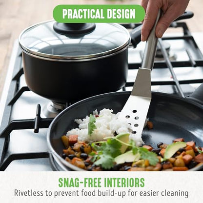 GreenLife 16 Piece Ceramic Nonstick Pots & Pans Cookware Set, Black | PFAS-Free Nonstick Coating, Stockpot, Frying Pans, Saucepans, Sauté Pan, Stay-Cool Handles, Dishwasher & Oven Safe up to 350F - color: Black, style: Soft Grip