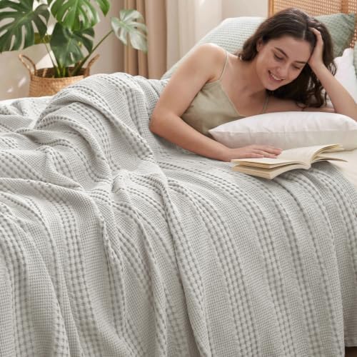 PHF Cooling Waffle Blanket Twin Size for College Dorm, Lightweight 60% Rayon from Bamboo & 40% Cotton Breathable Blanket for Hot Sleepers, Summer Use, Soft Luxury for Bed Couch Sofa, 66"x90", Grey - color: Grey 02, size: Twin(66 " X 90")
