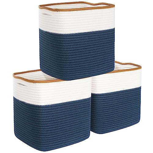 3-Pack 11x11 Inch Cube Storage Bin, Woven Storage Cube Organizer, Closet Organizer, Cute Square Storage Bins, Decorative Classroom Bathroom Pantry and Shelf Baskets, Prussian Blue - color: Prussian Blue