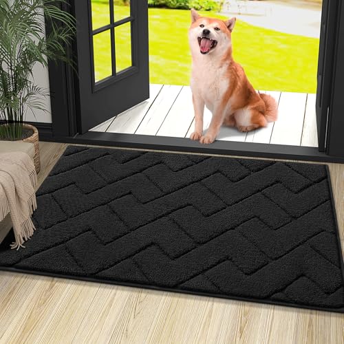 OLANLY Indoor Door Mat, 36x24, Dirt Resistant and Absorbent, Sturdy Non-Slip Rubber Backing, Easy to Clean, Washable Low-Profile Doormat for Entryway, Ink Black - color: Ink Black, size: 36" x 24"