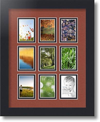 ArtToFrames Collage Photo Frame Double Mat with 9-2x3 Openings with Satin Black Frame and Cognac mat. - color: Cognac, size: 9 - 2x3
