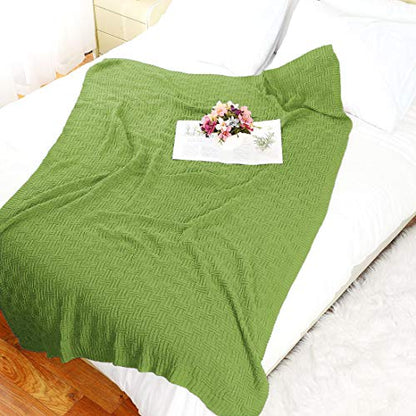uxcell 100% Cotton Knit Throw Blanket, Cable Decors Yellow-Green 47x70 - color: Yellow-green