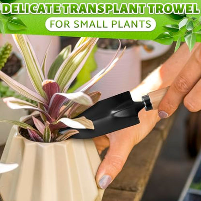 Mini Garden Tools for House Plants, Mini Shovel, Trowel & Hand Rake | Small Garden Tools for Potted Plants, Bonsai and Succulents; Rust-Resistant Heads; Wood Handles; Repotting and Soil Loosening
