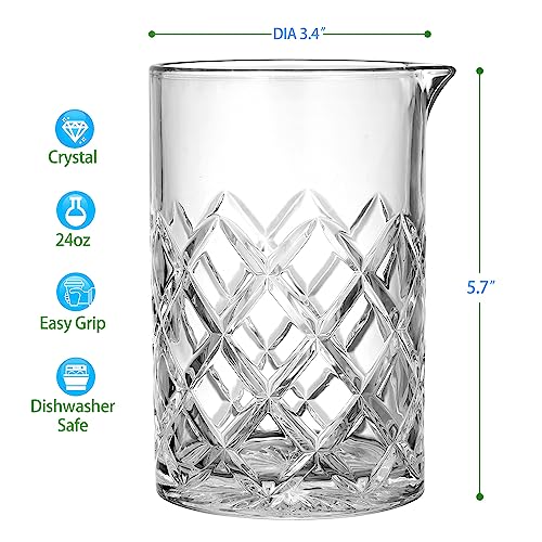 24oz Crystal Cocktail Mixing Glass | Old Fashioned Mixing Glass Bartender Bar Tool | Heavy Duty 700ml Glass Cocktail Pitcher & Mixing Beaker for Whiskey Drinks, Bar Accessories (Pack of 3) - size: 24 Ounces (Pack of 3)