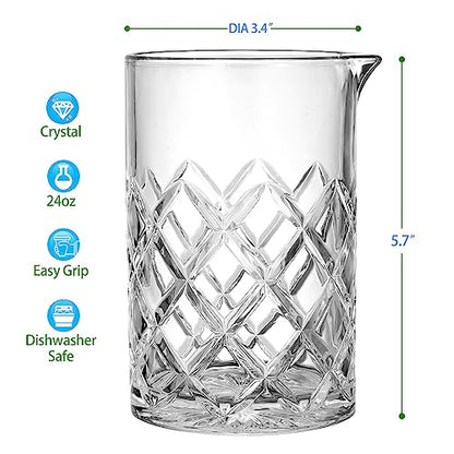 24oz Crystal Cocktail Mixing Glass | Old Fashioned Mixing Glass Bartender Bar Tool | Heavy Duty 700ml Glass Cocktail Pitcher & Mixing Beaker for Whiskey Drinks, Bar Accessories (Pack of 3) - size: 24 Ounces (Pack of 3)