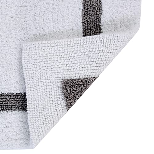 Better Trends 100% Cotton Hotel Collection Bath Mats Set, White & Gray Mats - Tufted, Reversible & Absorbent & Machine Washable 2 Piece Bathroom Rug Set, Shower & Sink Bath Rug - color: White & Gray, size: 2 Piece Set (17" x 24" | 24" x 40")