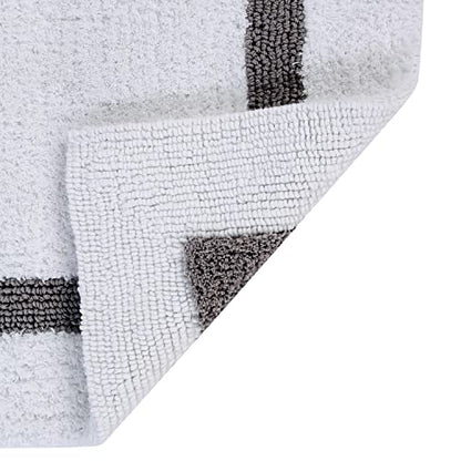 Better Trends 100% Cotton Hotel Collection Bath Set, White & Gray - Tufted, Reversible, Absorbent & Machine Washable 2 Piece Bathroom Rug Set, Toilet Base & Sink Mat - color: White & Gray, size: 2 Piece Set (17" x 24" | 20" x 20")