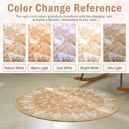 Carvapet Faux Jute 2 ft Round Washable Rug, Imitation Jute Low Pile Circle Small Carpet with Non Slip Rubber Backing, Foldable Stain Resistant Area Rug for Living Room Bedroom Office Bathroom - color: Pearl, size: 2' (Round)