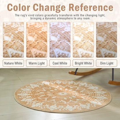 Carvapet Faux Jute 2 ft Round Washable Rug, Imitation Jute Low Pile Circle Small Carpet with Non Slip Rubber Backing, Foldable Stain Resistant Area Rug for Living Room Bedroom Office Bathroom - color: Pearl, size: 2' (Round)