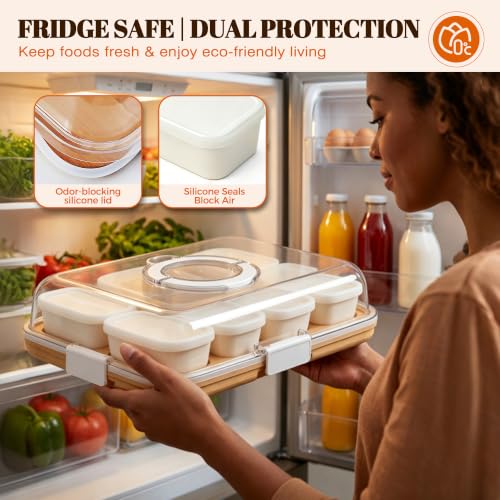 Portable Charcuterie Boards with Lid, 8 Ceramic Bowls, Serving Tray | Clear Lid Keeps Food Fresh, Travel Portable Board for Kitchen, Picnic and Party, House Warming Gifts New Home - color: 8 Compartments White