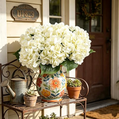 Kimura's Cabin 6Pcs Fake White Hydrangea Artificial Flowers Silk Hydrangeas | Faux Hydrangea With Stems,Wedding Party Bouquets Arrangements,Home Table Centerpieces,Baby Shower Decoration - color: Off White
