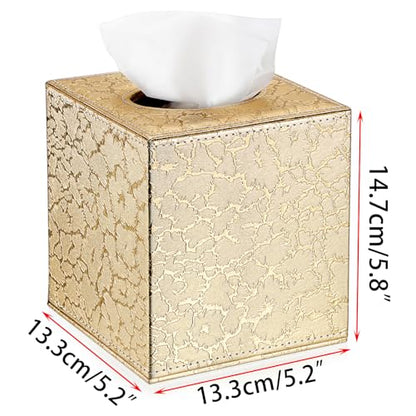 Sumnacon Square Leather Tissue Box Cover - Stylish Cube Tissue Box Holder with Magnetic Bottom, Decorative PU Tissue Box for Vanity Dresser Night Stand Table Countertop Home Office Car, Gold | Stylish Cube Tissue Box Holder, Decorative Tissue Box Covers F