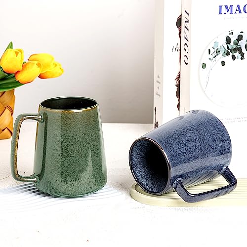 Large Ceramics Coffee Mugs,24 OZ,Large Handle Design,Extra Large Tea and Coffee Cup for Office and Home，Microwave And Dishwasher Safe(Color:24 oz blue) - color: 24 oz blue