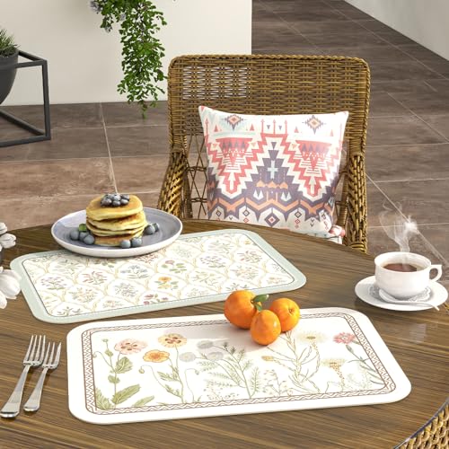 Vinyl Waterproof Placemats Set of 6 Rectangular,12"*17"-Serenity D | Wipeable Beautiful Print Place Mats,Stain Resistant,Heat Resistant,Everyday Meals,Kitchen,Dinning,Holiday,Decor - color: Serenity D