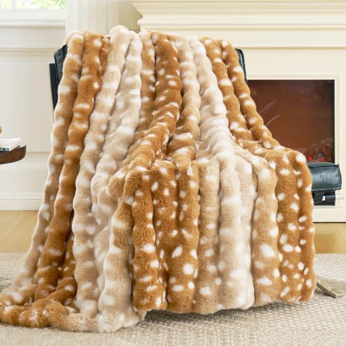Cozy Bliss Deer Print Faux Fur Throw for Couch, Fuzzy Soft Plush Thick Bubble Blanket for Sofa Bedroom Living Room, 50x60 Inches - color: Deer, size: Throw(50" x 60")