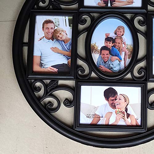 MKUN 2Pack of 4x6 Wall Photo Collage Frames - Round Circular Circle Wall Hanging Picture Collage Frame with Leaf Decoration, 5- Opening (Black) - color: Black