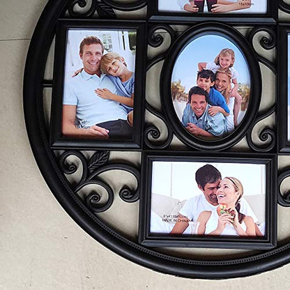 MKUN 2Pack of 4x6 Wall Photo Collage Frames - Round Circular Circle Wall Hanging Picture Collage Frame with Leaf Decoration, 5- Opening (Black) - color: Black