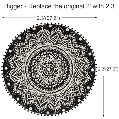 Uphome Small Round Rug 2.3’ Black Mandala Boho Bathroom Rugs with Pom Poms Fringe Washable Circle Shower Mat Soft Non-Slip Cute Circular Throw Rug for Sink Powder Room Bedroom Kids Room Nursery - color: Black-upgraded, size: 2.3' Round