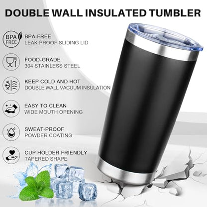 20oz Tumbler with Lid Double Wall Vacuum Insulated Travel Coffee Mug Stainless Steel Thermal Cup Powder Coated Sturdy Coffee Tumbler Bulk for Hot and Cold Beverage (Black,4) - color: Black, size: 20 Ounces (4 Pack)